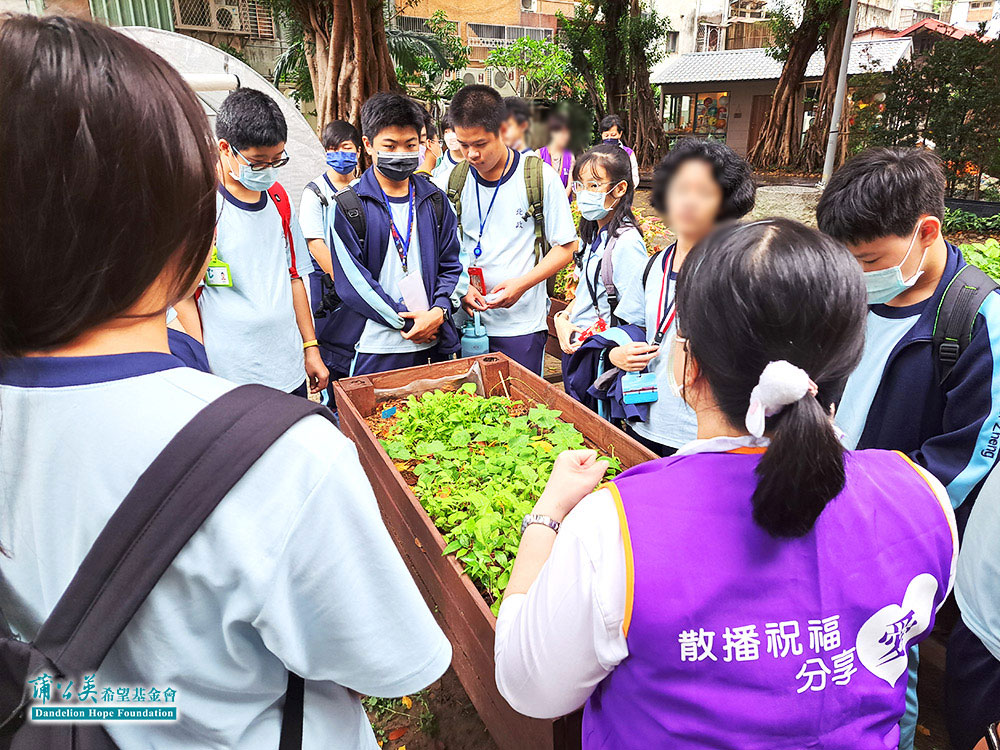 ▲在老師的帶領下，學生們進行生態探索，認識環境永續概念及植栽。